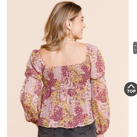 Francesca’s Bessie Smocked Neckline Printed Blouse Size XL NWT Valentine's Day - Picture 5 of 12